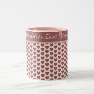Personalized Retro Hearts Pink Burgundy Two-Tone Coffee Mug