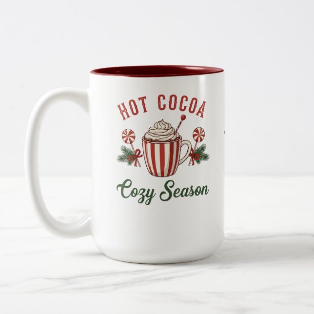 Personalized Retro Hot Cocoa Cozy Season Two-Tone Coffee Mug (Left)