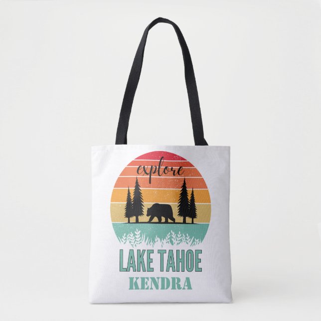 Personalized Retro Lake Tahoe California Bear  Tote Bag (Front)