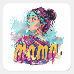 Personalized Retro Mama Pop Art (13) Square Sticker
