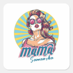 Personalized Retro  Mama Pop Art (9) Square Sticker