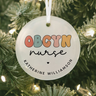 Personalized Retro OBGYN Nurse Glass Tree Decoration