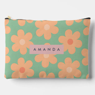 Personalized Retro Orange Daisy Flower Accessory Pouch