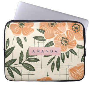 Personalized Retro Orange Flower Style Laptop Sleeve
