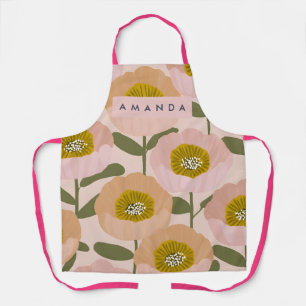 Personalized Retro Peach and Pink Floral Style Apron