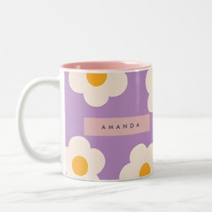 Personalized Retro Purple Daisy Flower Two-Tone Coffee Mug