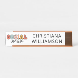 Personalized Retro Social Worker Desk Name Plate