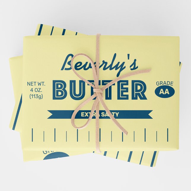 Personalized Retro Stick of Butter Fun Foodie  Wrapping Paper Sheet (Custom Stick of Butter Wrapping Paper Sheets. Three Styles)