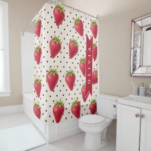 Personalized Retro Strawberry Polka Dot Vintage Shower Curtain