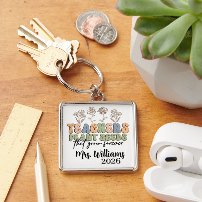 Personalized Retro Style Teacher Key Ring (Desk)