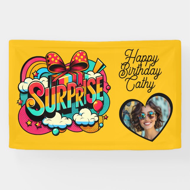 Personalized Retro Surprise Pop Art Party Birthday Banner (Horizontal)
