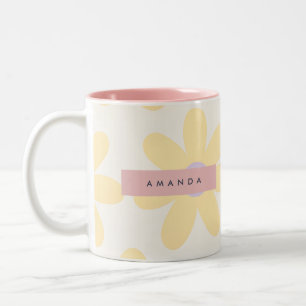 Personalized Retro Yellow Daisy Floral Two-Tone Coffee Mug