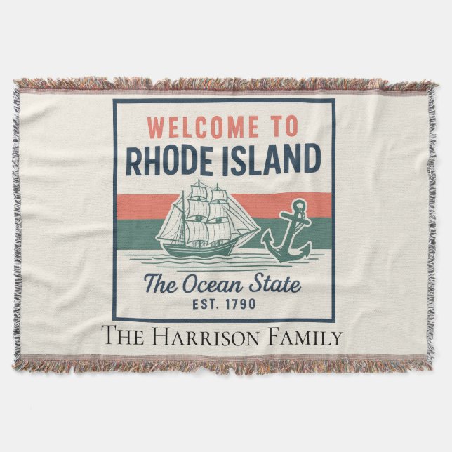 Personalized Rhode Island Throw Blanket (Front)