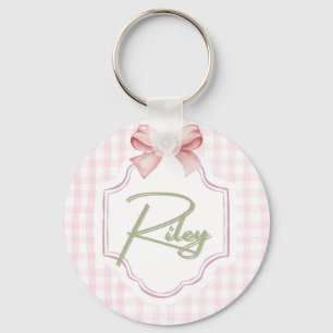 Personalized Riley Baby Girl Nursery Bow&Gingham  Key Ring