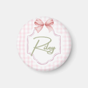 Personalized Riley Baby Girl Nursery Bow&Gingham  Magnet