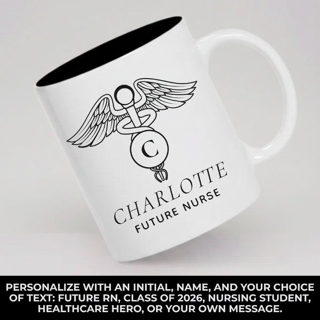Personalized RN Mug Monogram Nursing Student Gift (Personalized RN Mug Monogram Nursing Student Gift, Custom Medical Mug Caduceus Graduation Gift)