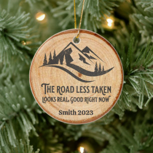 Personalized Road Less Traveled Christmas Ceramic Ornament