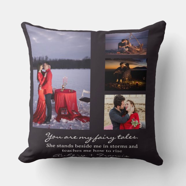 Personalized Romantic Photo Collage Throw Pillow  (Front)