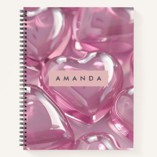 Personalized Romantic Pink Glass Heart Aesthetic Notebook