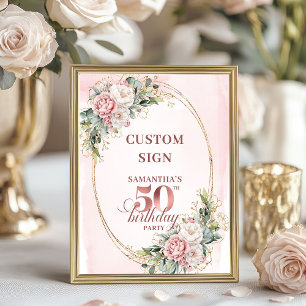 Personalized Romantic Rose Gold 50th Birthday 8x10 Poster