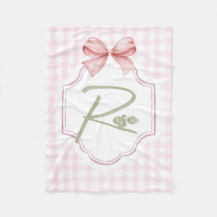 Personalized Rose Baby Girl Nursery Bow&Gingham Fleece Blanket
