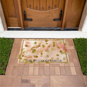 Personalized Rose & Brown Circles Pattern Doormat
