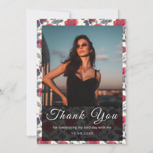 Personalized Rose Floral Happy Birthday Thank You Card