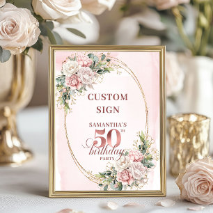 Personalized Rose Gold Botanical 50th Birthday   Poster