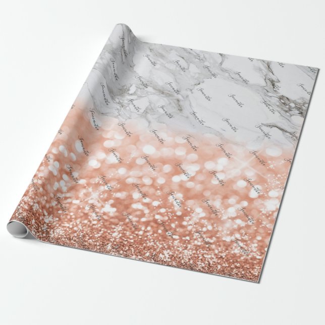 Personalized Rose Gold Glitter Marble Gift Wrap (Unrolled)