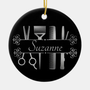Personalized Rose Gold hair Stylist Hairdresser Ceramic Ornament