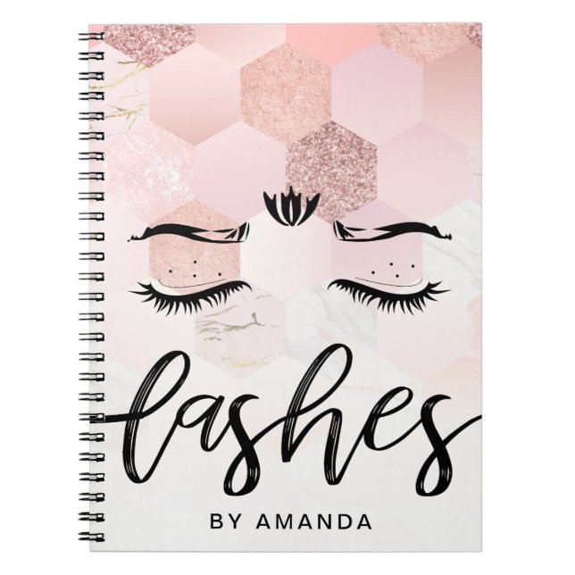 Personalized Rose Gold Lashes Appointment Notebook (Front)