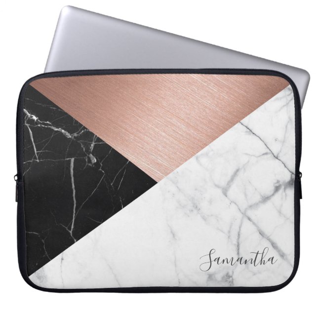 Personalized Rose Gold Marble Laptop Case (Front)