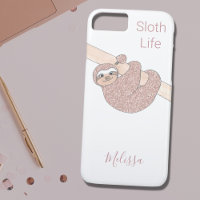 Personalized Rose Gold Sparkle Glitter Cute Sloth