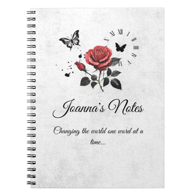 Personalized Rose, Ink & Time Spiral Notebook (Front)