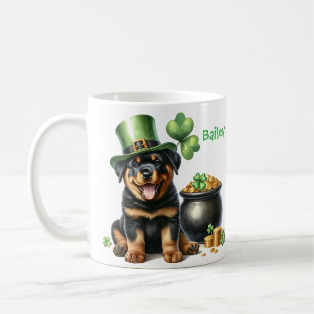 Personalized Rottweiler Dog St. Patty's Day Coffee Mug (Left)