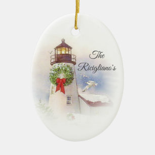 Personalized Round Ceramic Lighthouse Ornament
