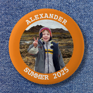 Personalized Round Family Photo Bright Orange 6 Cm Round Badge