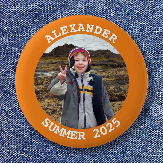 Personalized Round Family Photo Bright Orange 6 Cm Round Badge (Personalized Round Family Photo Bright Orange Button)