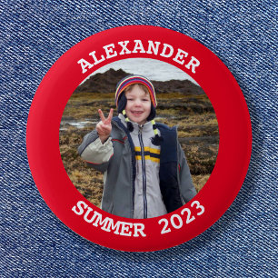 Personalized Round Family Photo Bright Red 6 Cm Round Badge