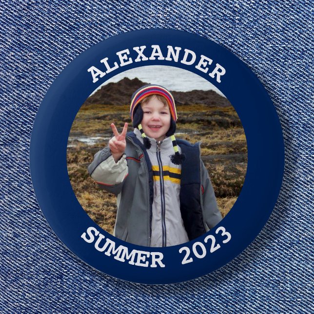 Personalized Round Family Photo Navy Blue 6 Cm Round Badge (Create your own souvenir photo button.)