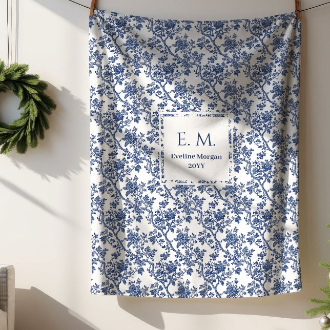 Personalized Royal Blue Toile Blanket Gift 4 Wife (Personalized Royal Blue Toile Blanket Gift for Wife)