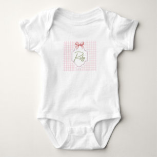 Personalized Ruby Baby Girl Nursery Bow&Gingham Baby Bodysuit