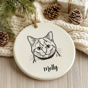 Personalized Russian Blue Cat Christmas Ceramic Ornament