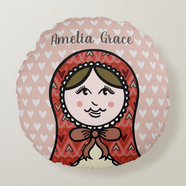 Personalized Russian Doll Matryoshka Round Cushion (Front)