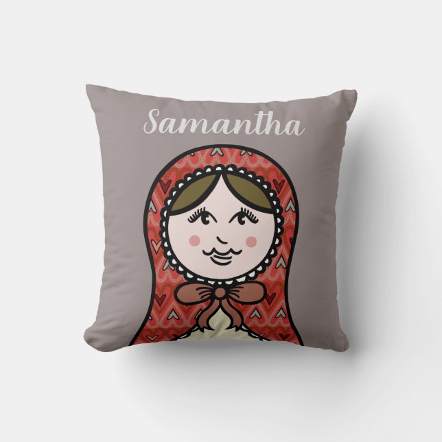 Personalized Russian Doll Matryoshka Throw Cushion (Front)