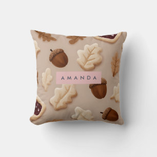Personalized Rustic Acorn & Oak Leaf Pattern Cushion