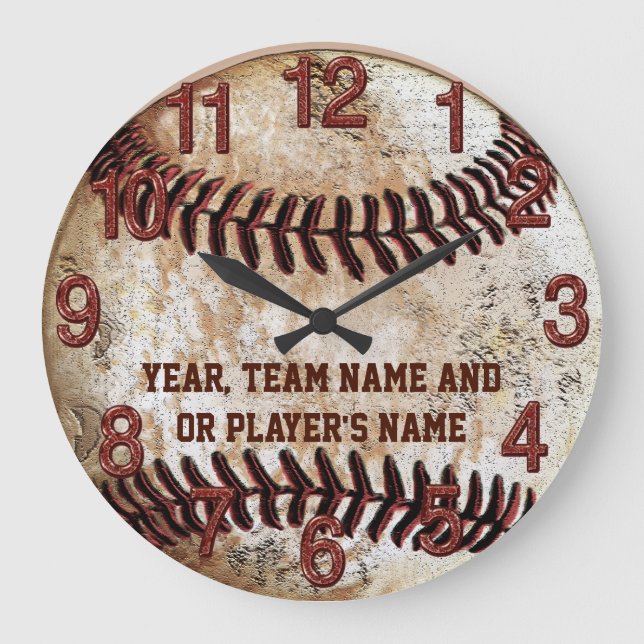 PERSONALIZED Rustic Baseball Gifts for Team or Sen Large Clock (Front)