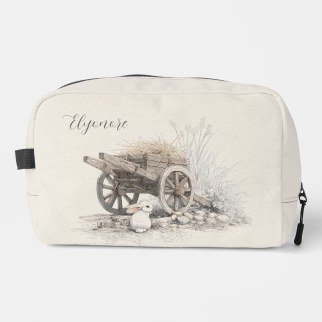 Personalized Rustic Countryside Wooden Cart Art Dopp Kit (Front)