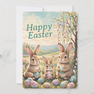 Personalized Rustic Easter Floral - Green Script Holiday Card