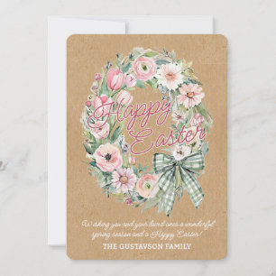 Personalized Rustic Easter Floral - White Script Holiday Card